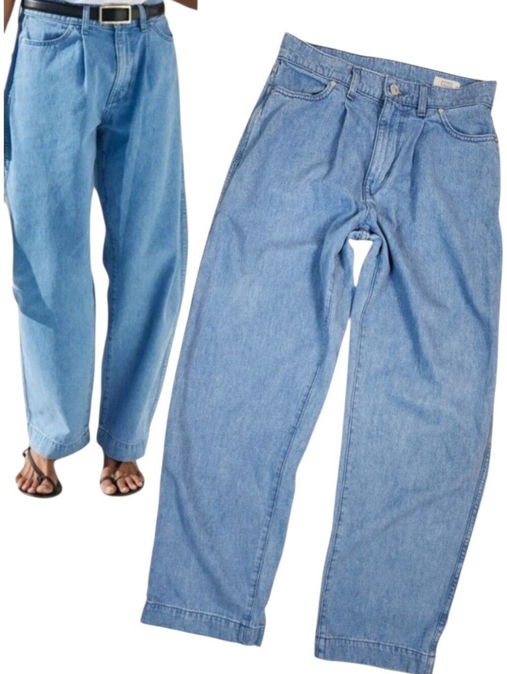 AYR Womens The Hooky Pleated High Rise Wide Leg Hemp Cotton Blue Jeans Size 25